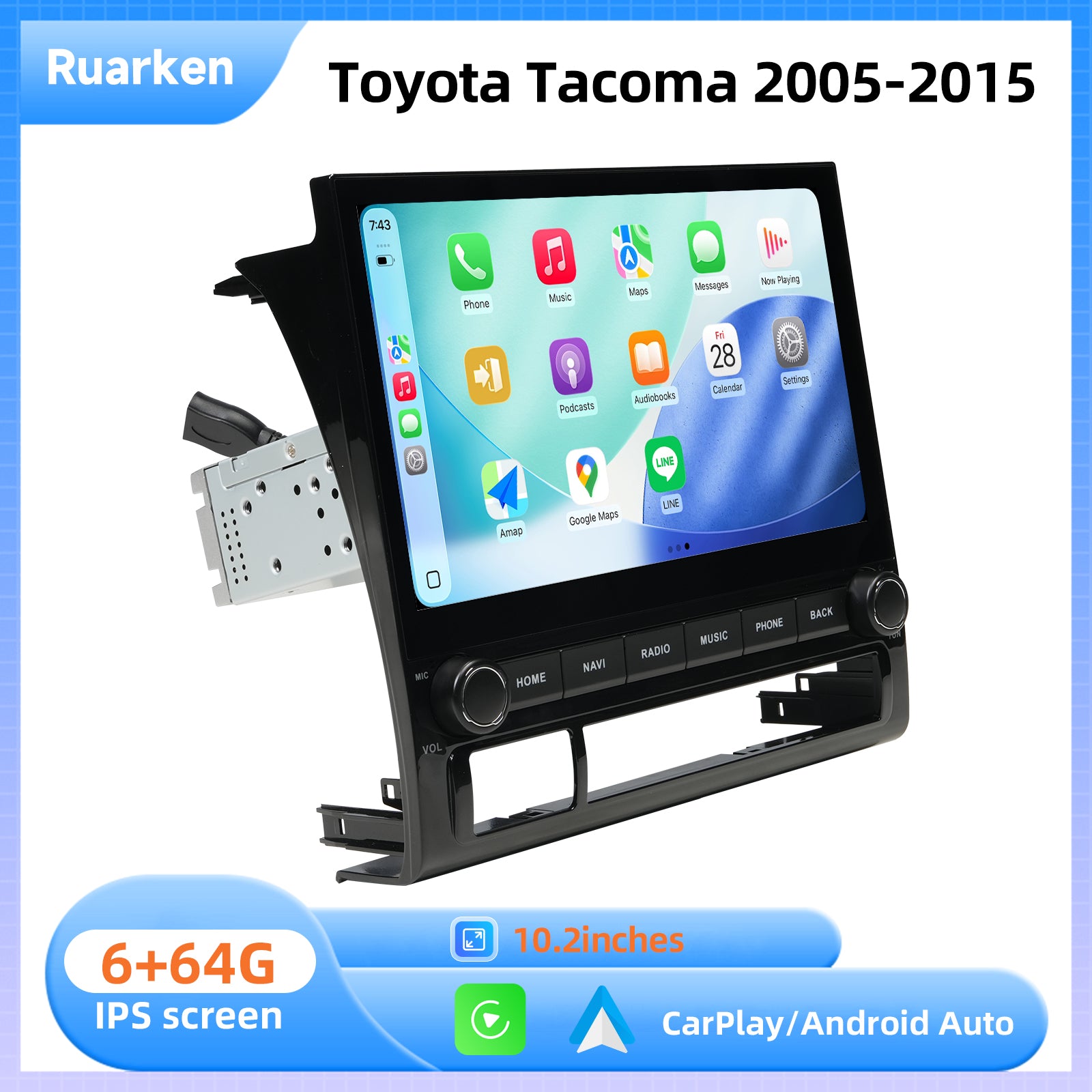Ruarken 10.2" Android 13 Car Stereo for Toyota Tacoma 2005-2015 CarPlay 4G LTE