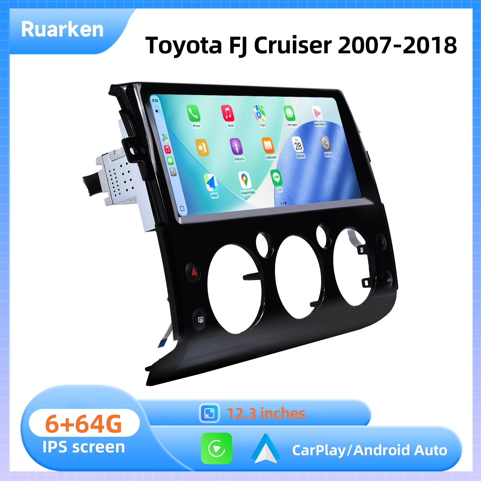 Ruarken Android 13 Radio for Toyota FJ Cruiser 2007-2018 Navi 12.3" QLED Screen