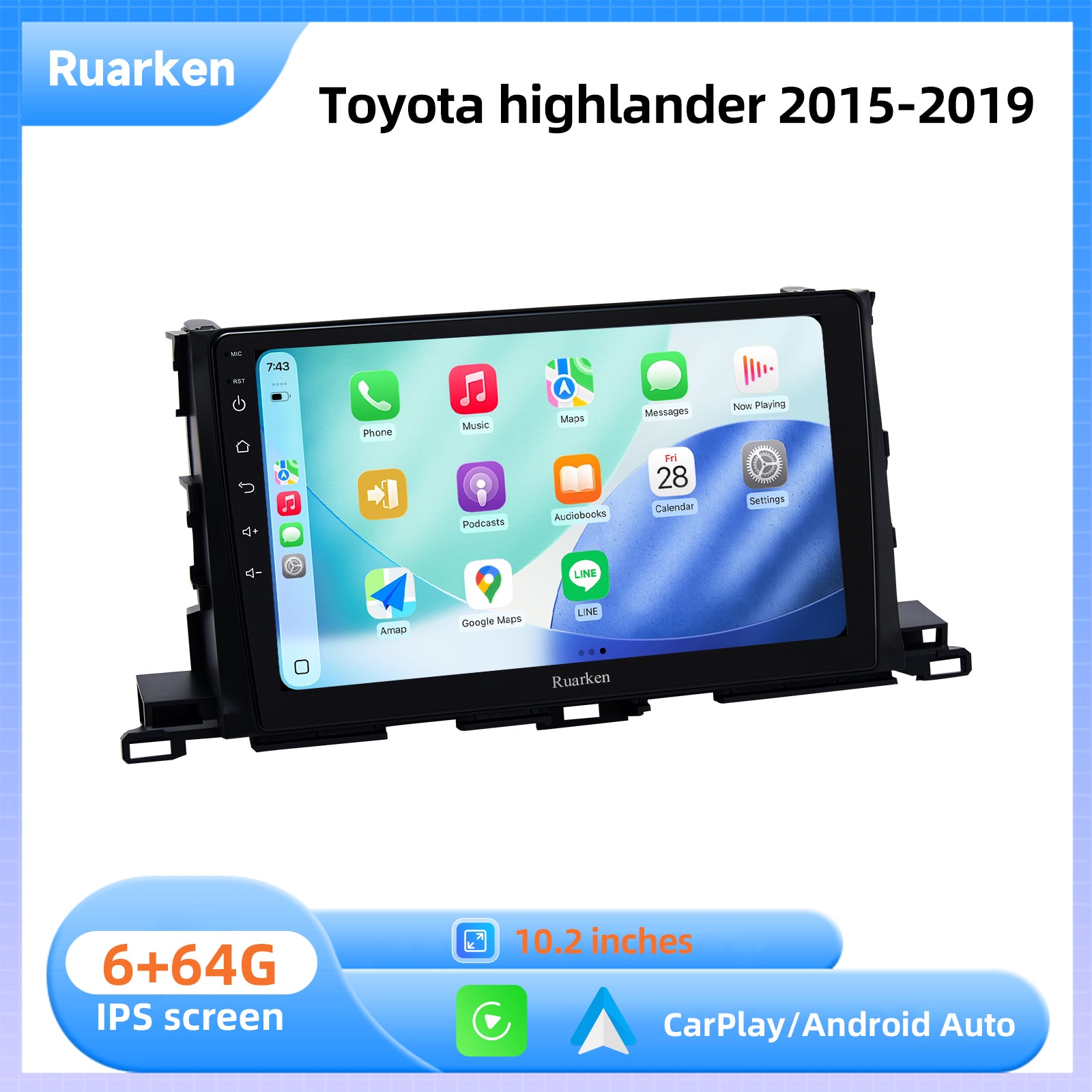 Ruarken Android 13 Car Stereo for Toyota highlander 2015-2019 DTS Navi Radio BT WiFi