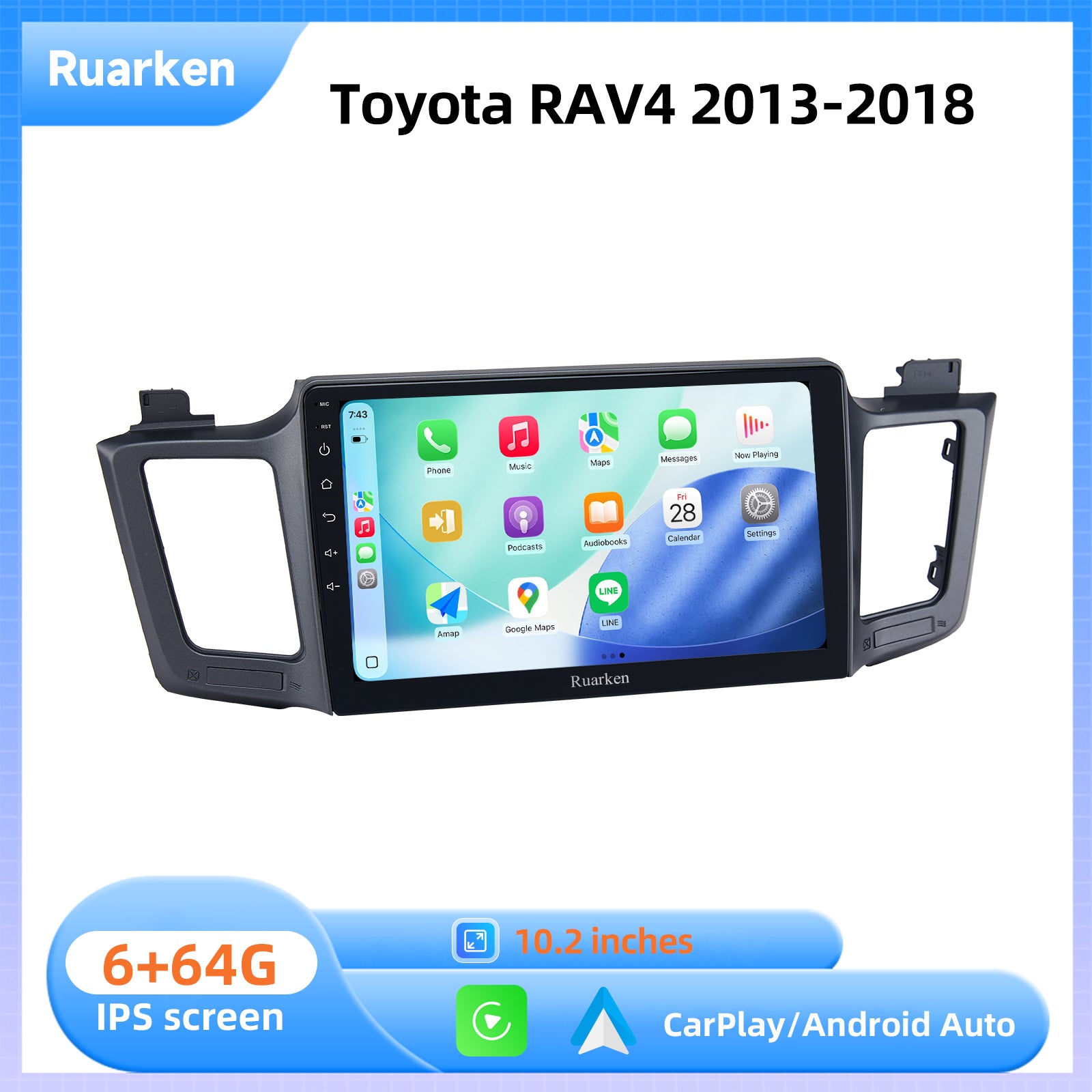 Ruarken Android 13 Car Stereo for Toyota RAV4 2013-2018 DTS Navi Radio BT WiFi