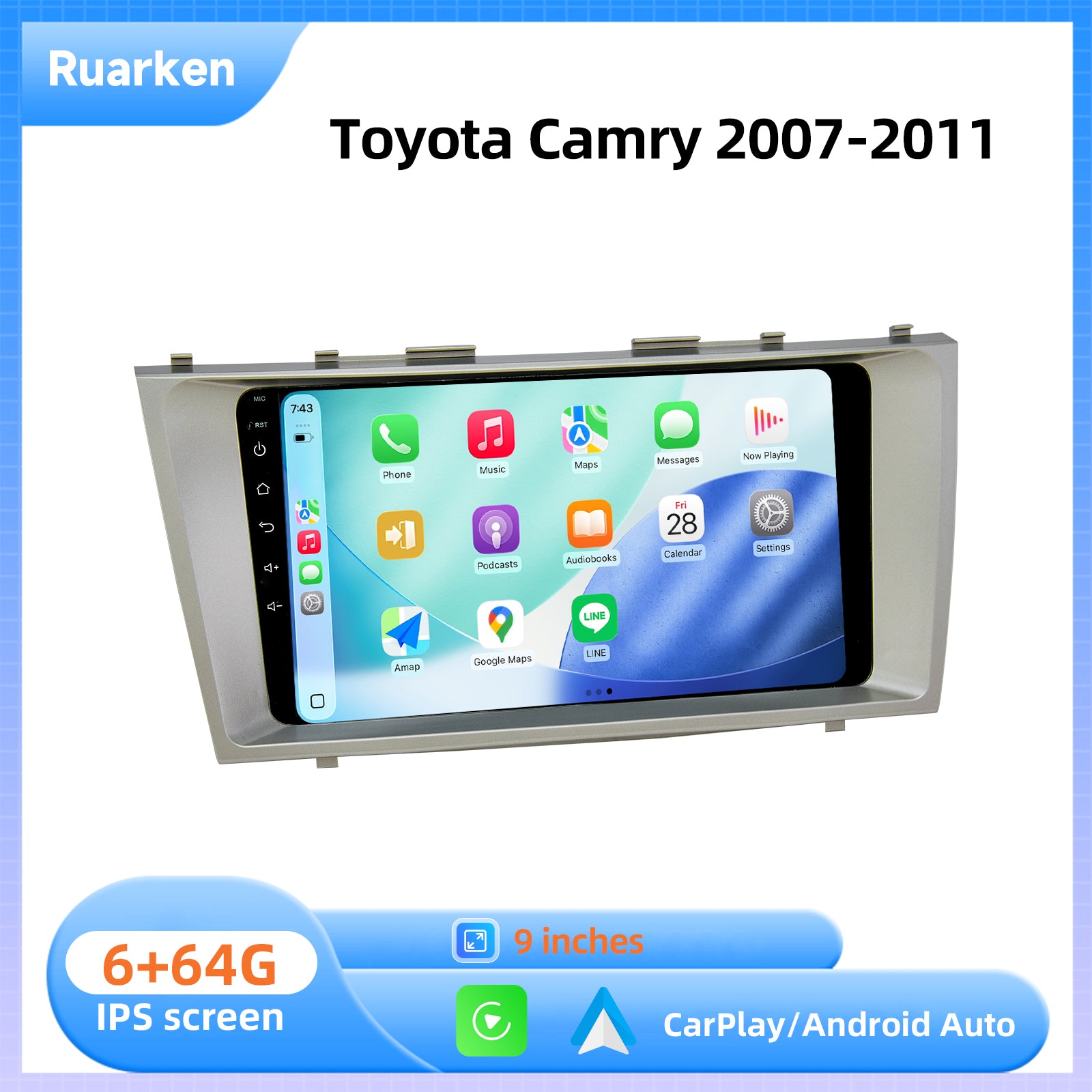 Ruarken Android 13 Car Stereo for Toyota Camry 2007-2011 DTS Navi Radio BT WiFi