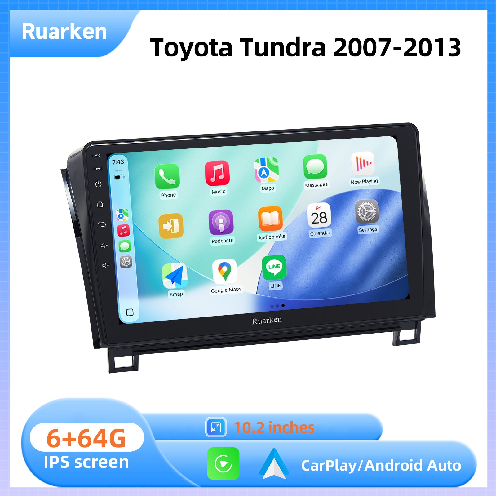 Ruarken 10.2" Car Stereo for Toyota Tundra 2007-13 Wireless Carplay Andriod Auto